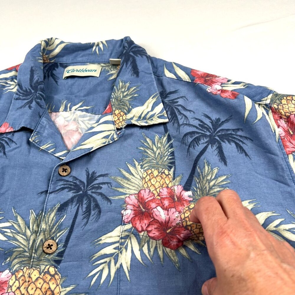 Caribbean Hawaiian Shirt XXL Palm Tree Pineapple Floral Mens Short Sleeve Button - Picture 4 of 11